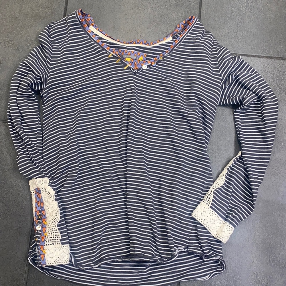 Anthropologie Little Yellow Button Detailed Striped Top Small